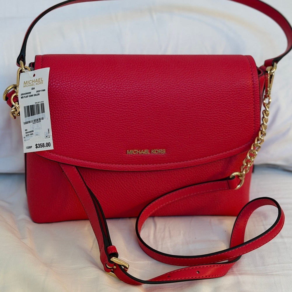 Michael Kors red Pebbled Leather Crossbody with Gold Hardware